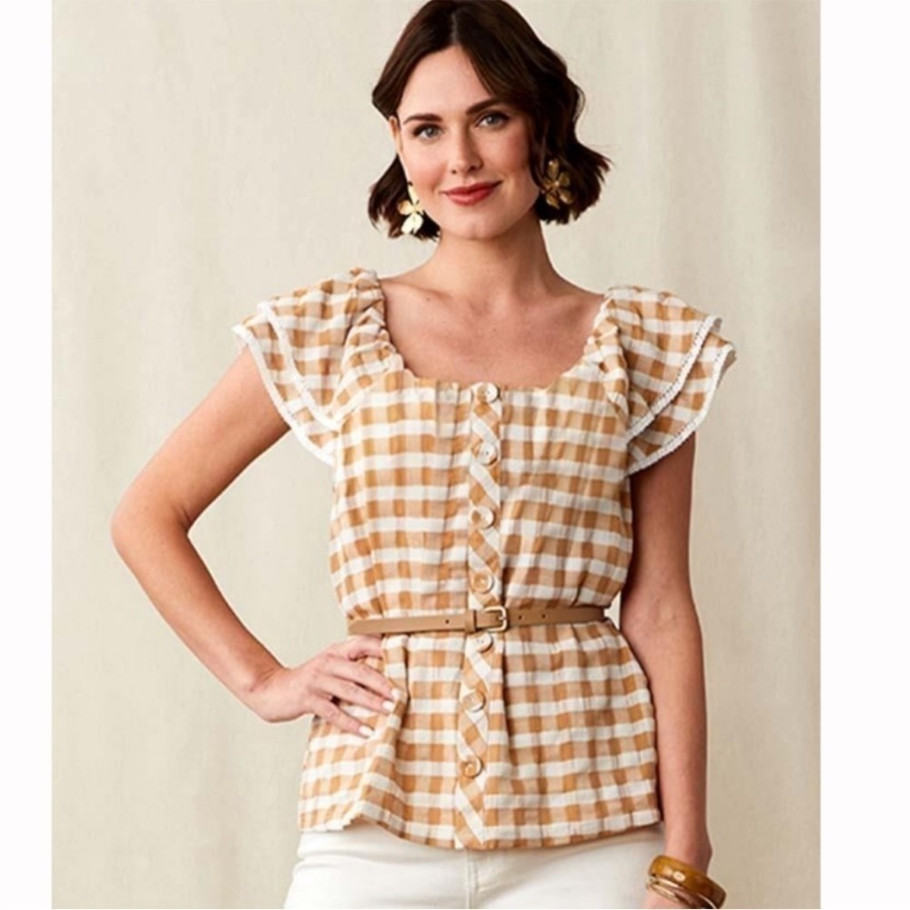 Matilda Jane Annabelle Plaid Off Shoulder Top Size XXL. NWT - Picture 1 of 11